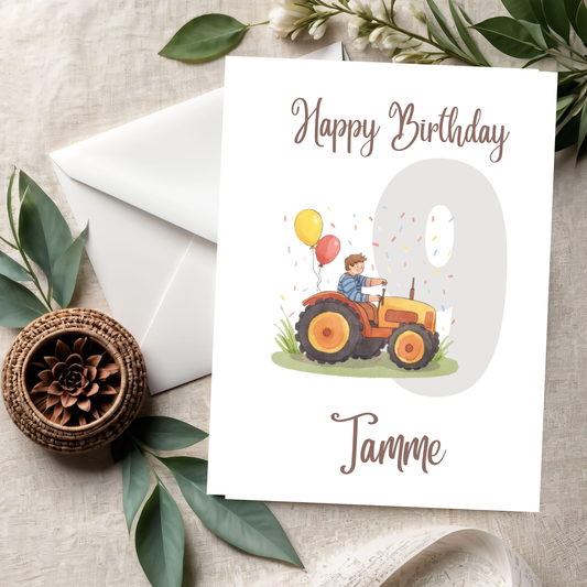 Geburtstagskarte Trecker-Party Gelb