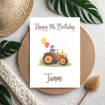 Happy Birthday Trecker Karte – Süße Kinder-Geburtstagskarte mit buntem Traktor