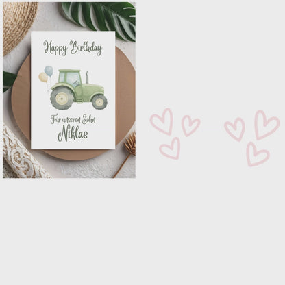 Happy Birthday Trecker Karte – Süße Kinder-Geburtstagskarte mit buntem Traktor