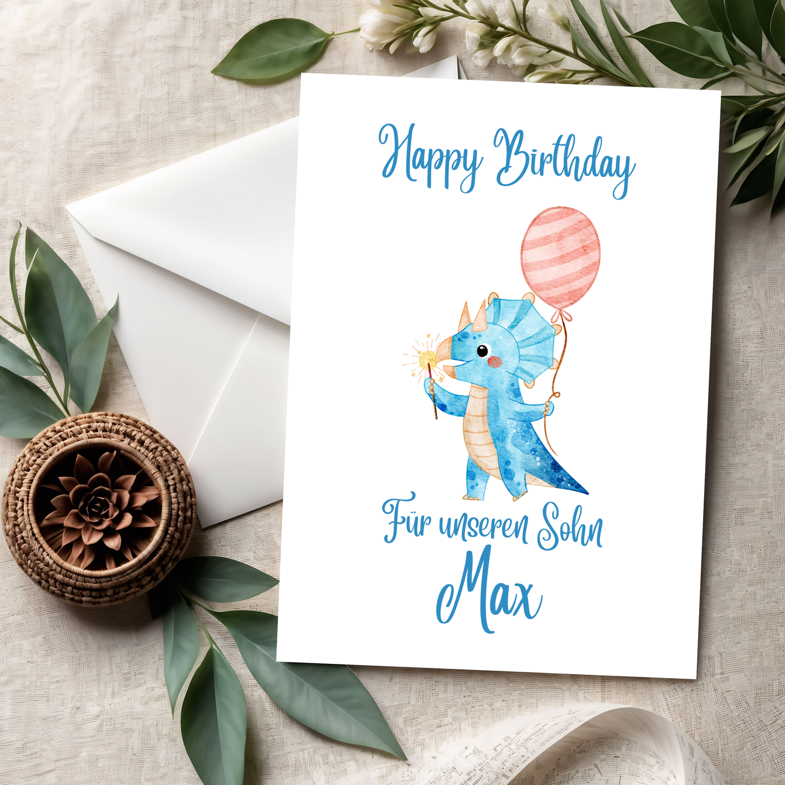 3D Happy Birthday Dino-Grußkarte – Lustige Kinderkarte mit Dinosaurier Motiv aus PLA – 3D Deko – ASDEPRO