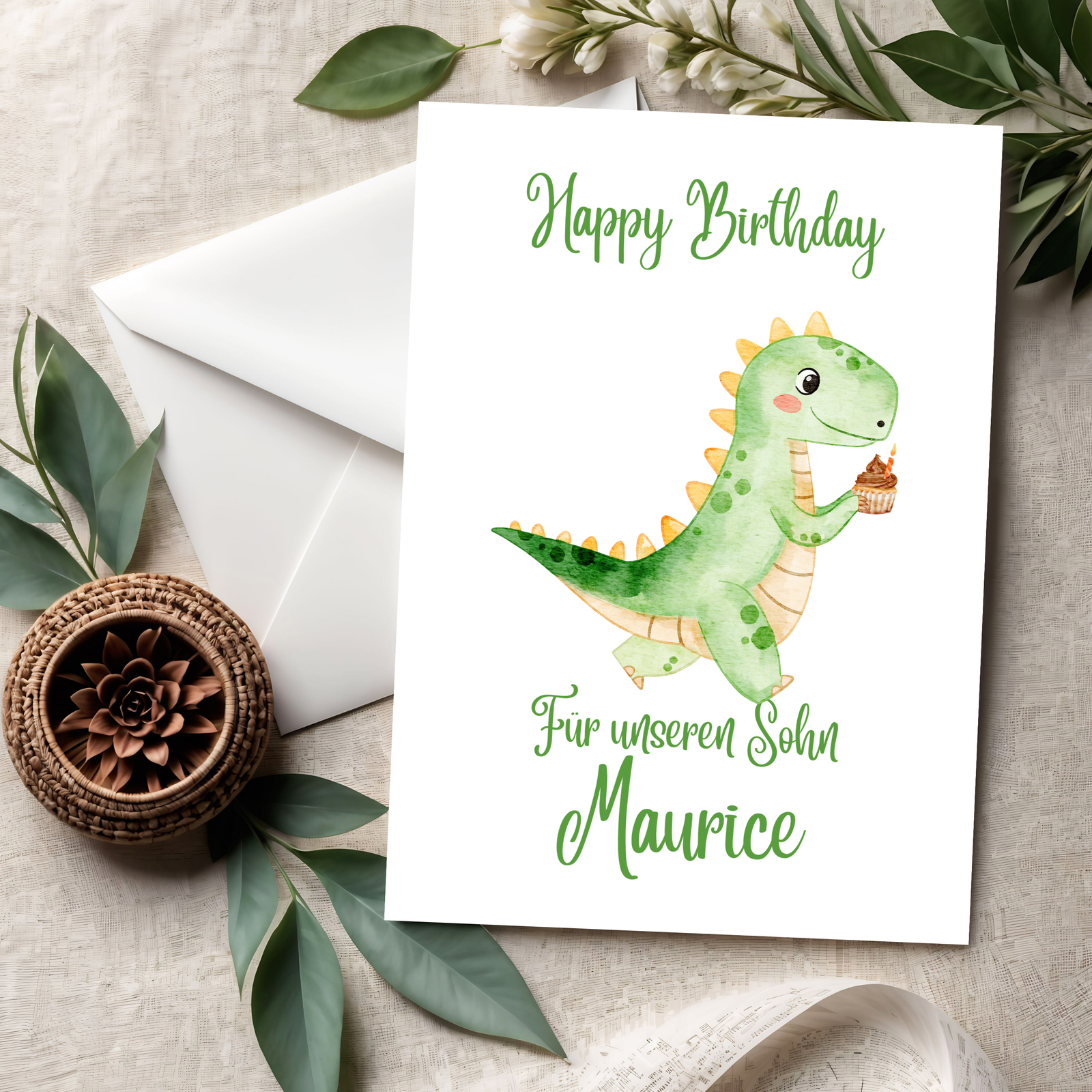 3D Happy Birthday – Süße Kinderkarte mit lustigem Dino-Motiv aus PLA – 3D Deko – ASDEPRO