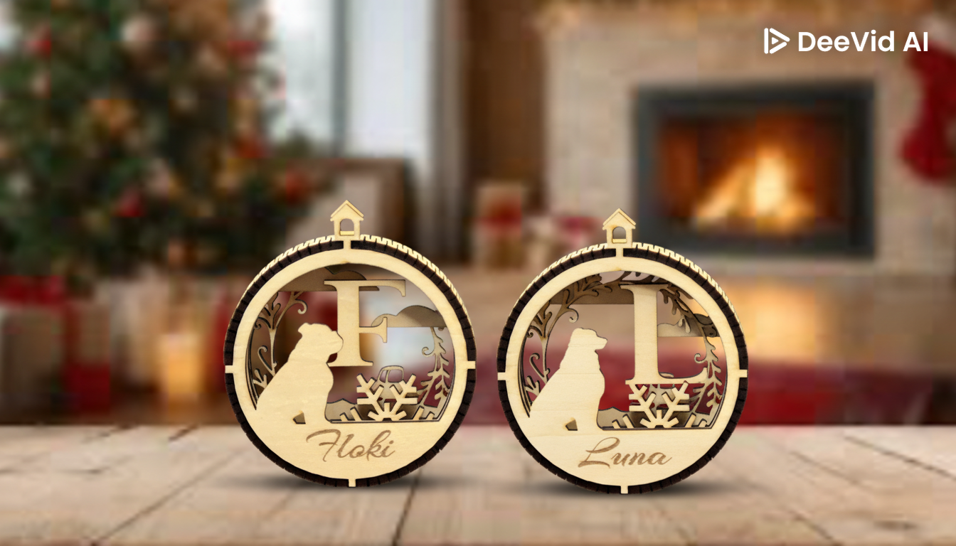 3D Personalisierte Hunde-Weihnachtskugel – Holz Ornament mit Name des Tieres aus PLA – 3D Deko – ASDEPRO